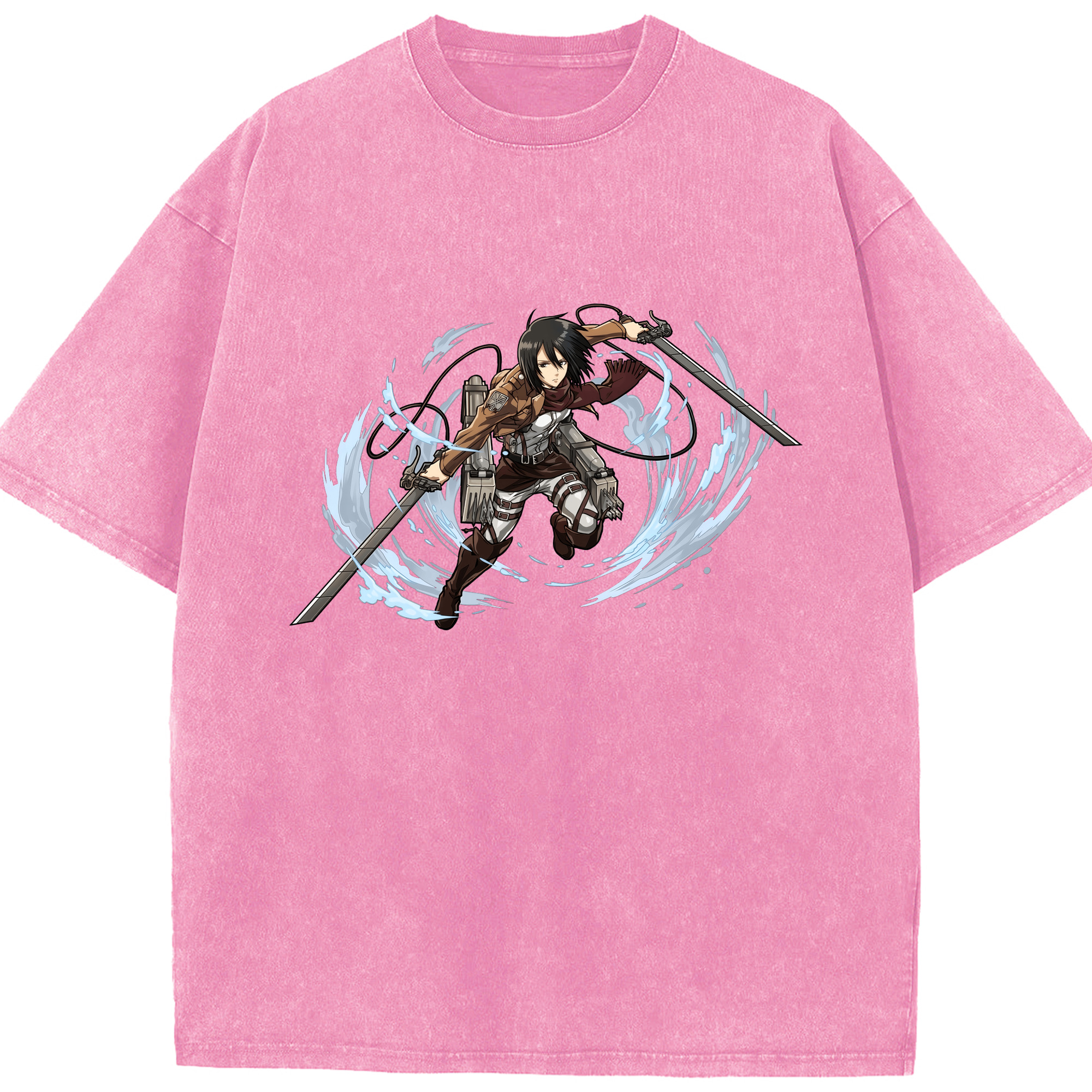 （画像用） 進撃の巨人 ミカサ·アッカーマン Attack on Titan Mikasa Ackerman 綿100% ヴィンテージ風 半袖Tシャツ（フロントプリント）